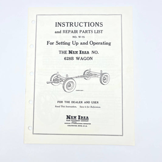 Original 1966 New Idea Instructions & Repair Parts List W-75 for 628B Wagon TB9