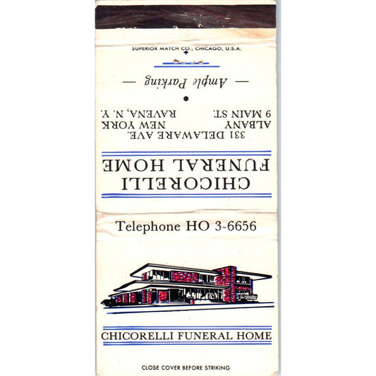 Chicorelli Funeral Home Albany NY Advertising Matchbook Cover MM10-3
