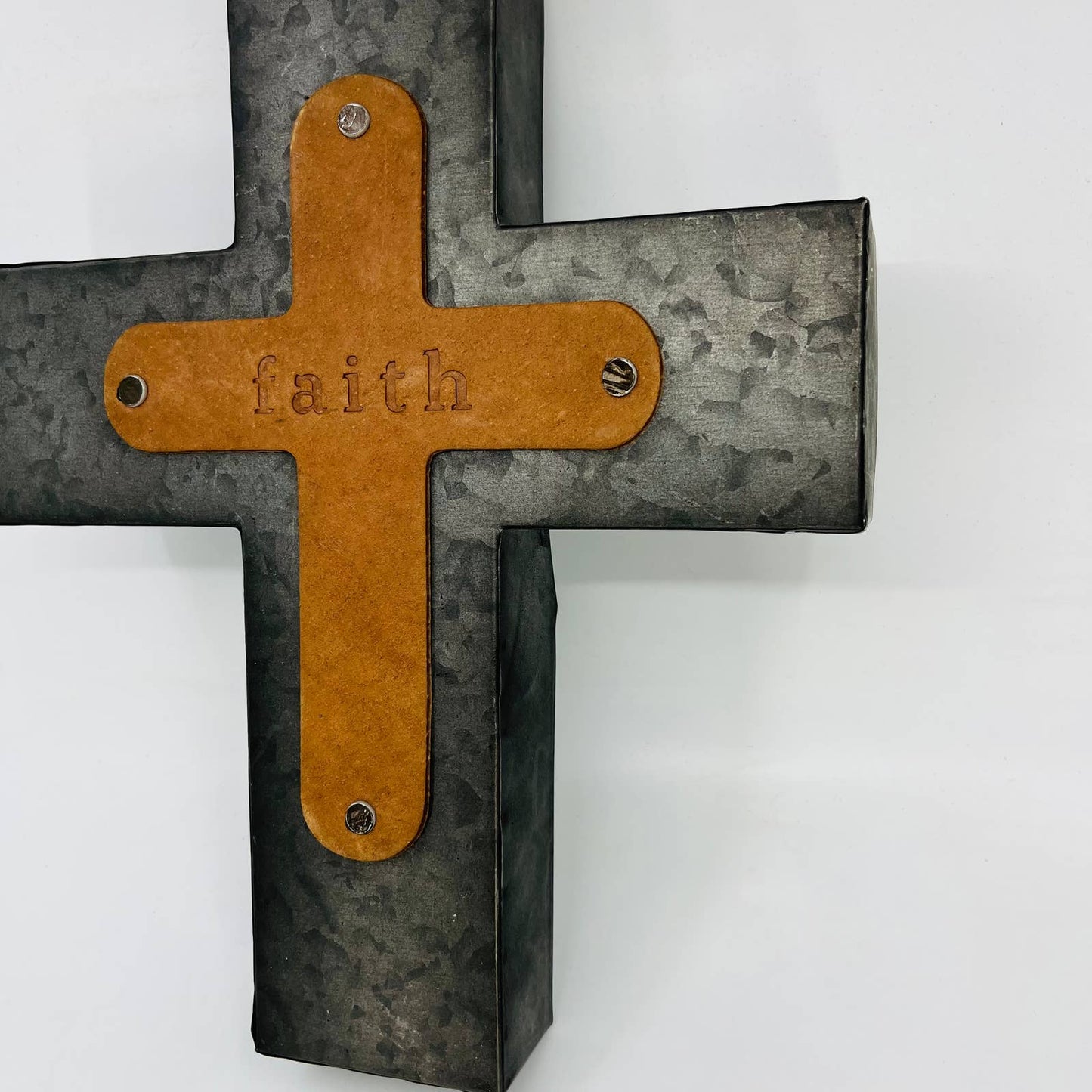 FAITH WALL CROSS GENUINE LEATHER & GALVANIZED METAL 12 x 10” TD4