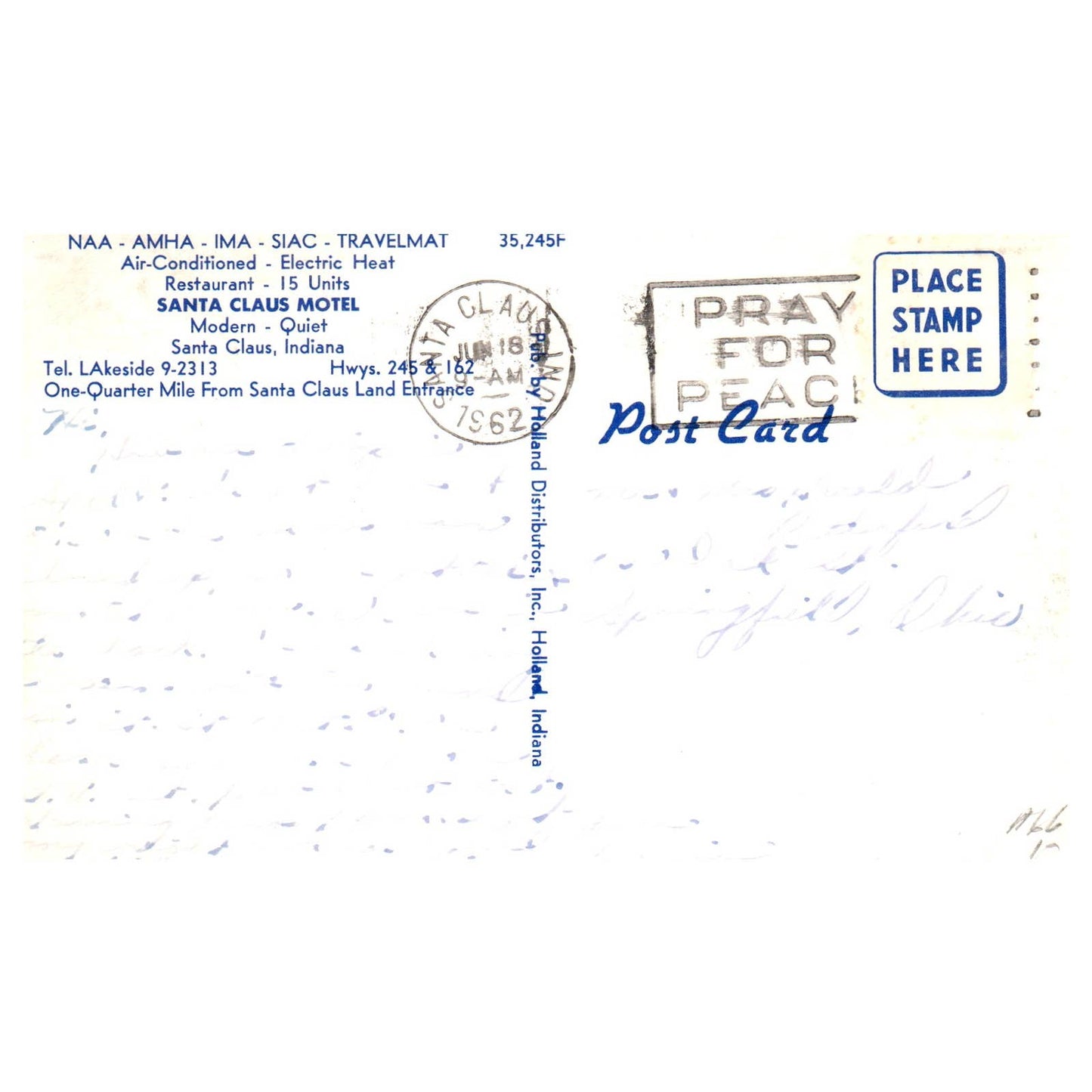 Santa Claus Motel Santa Claus Indiana 1962 - Postcard TJ8-1
