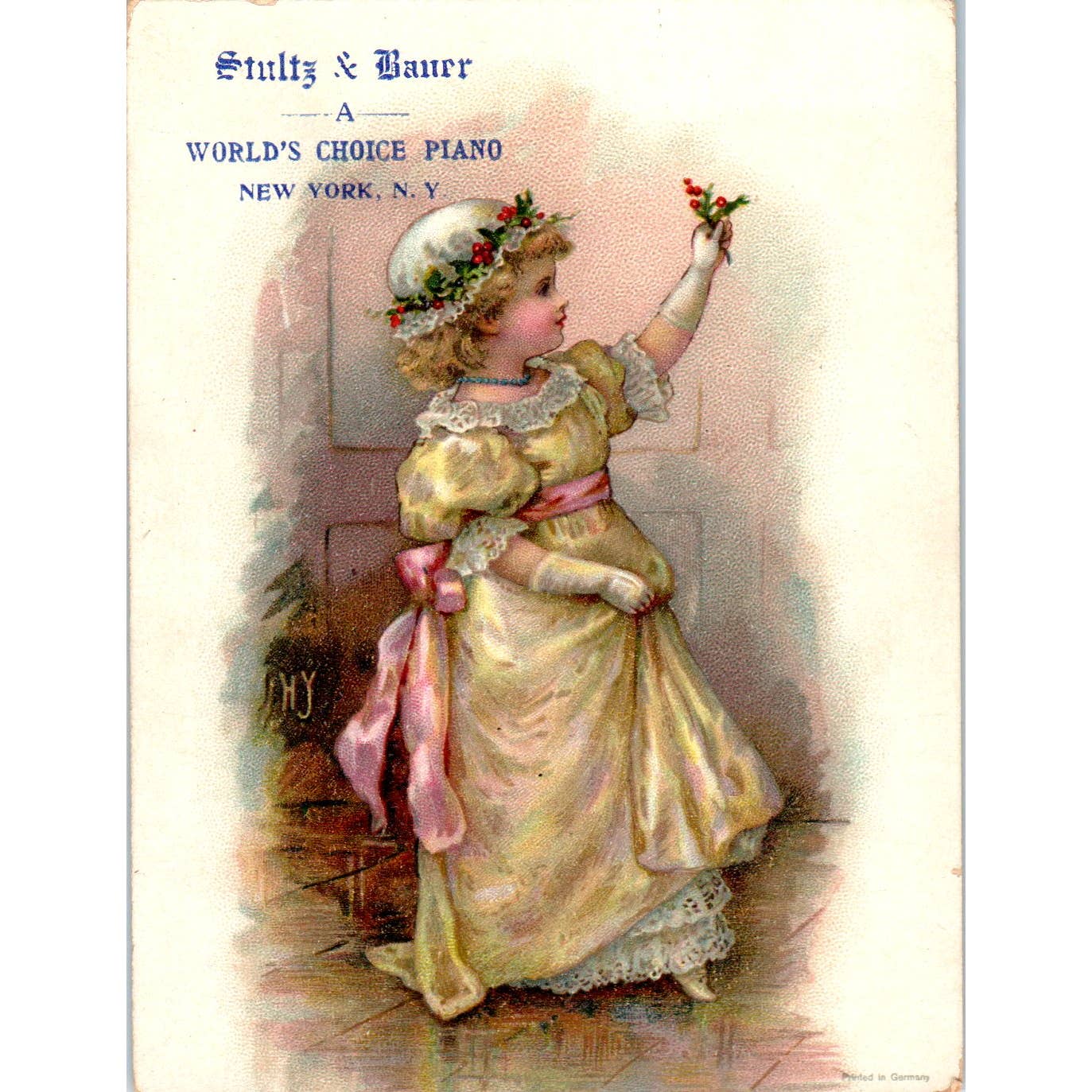 1880s Victorian Trade Card Stultz & Bauer Pianos C.H. Lichty Reading PA SE8