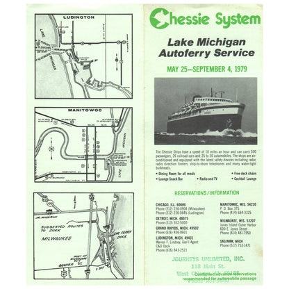 1979 Chessie System Railway Cross Lake Michigan Autoferry Service Brochure SE4