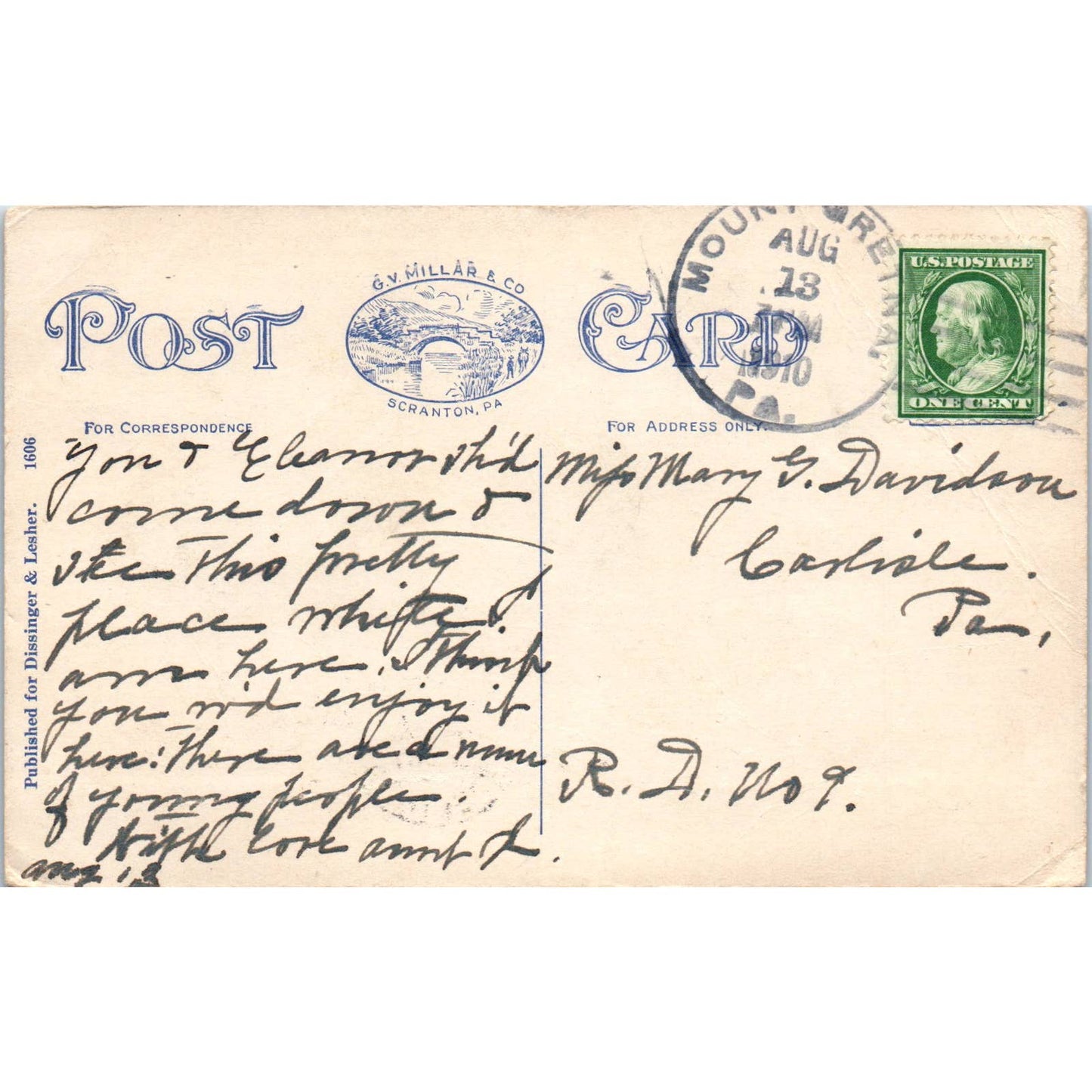 1910 Postcard - Interior, Chautauqua Inn, Chatauqua PA TD9-P1