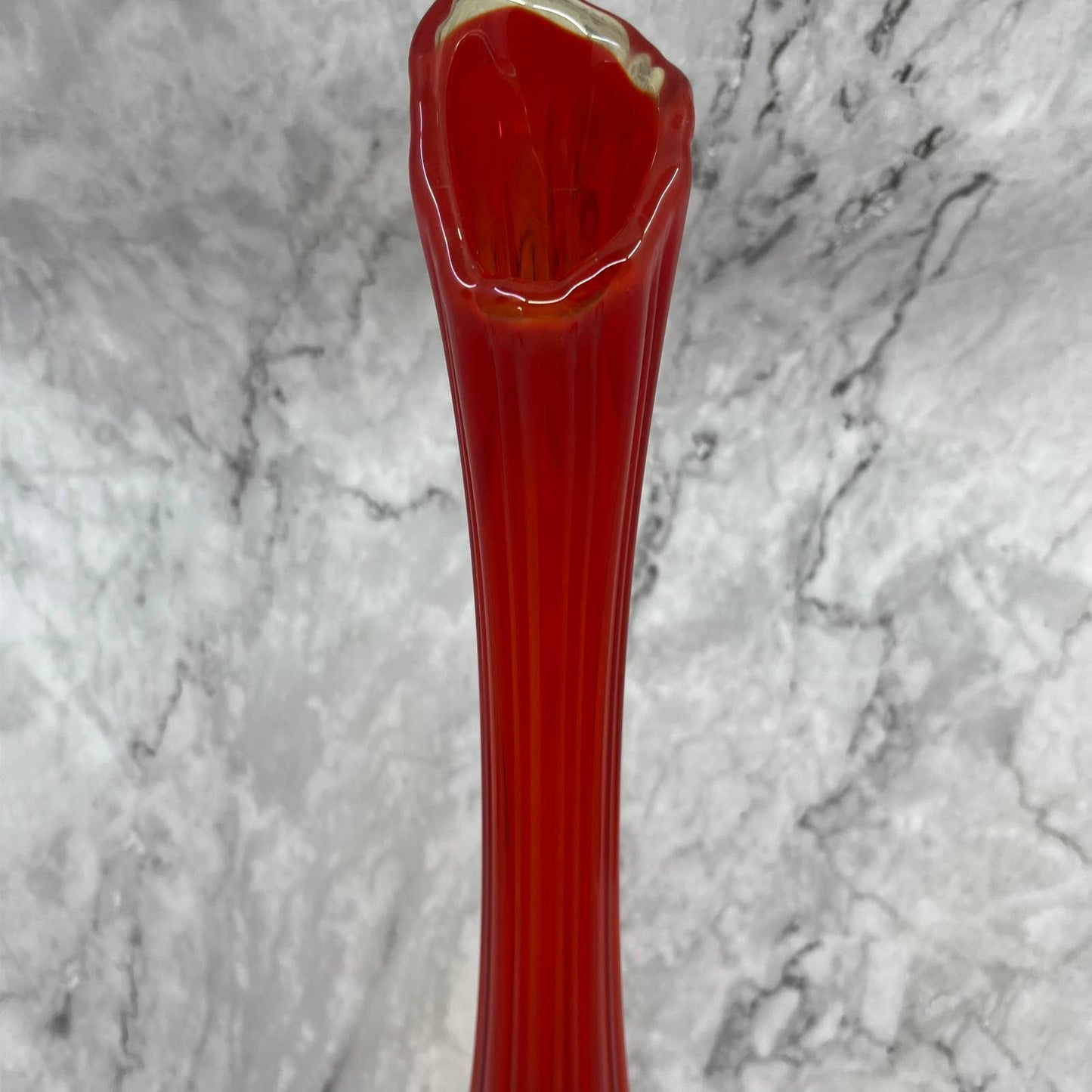 VTG L.E. Smith Amberina Swung Vase Art Glass Red Orange 16" TJ3