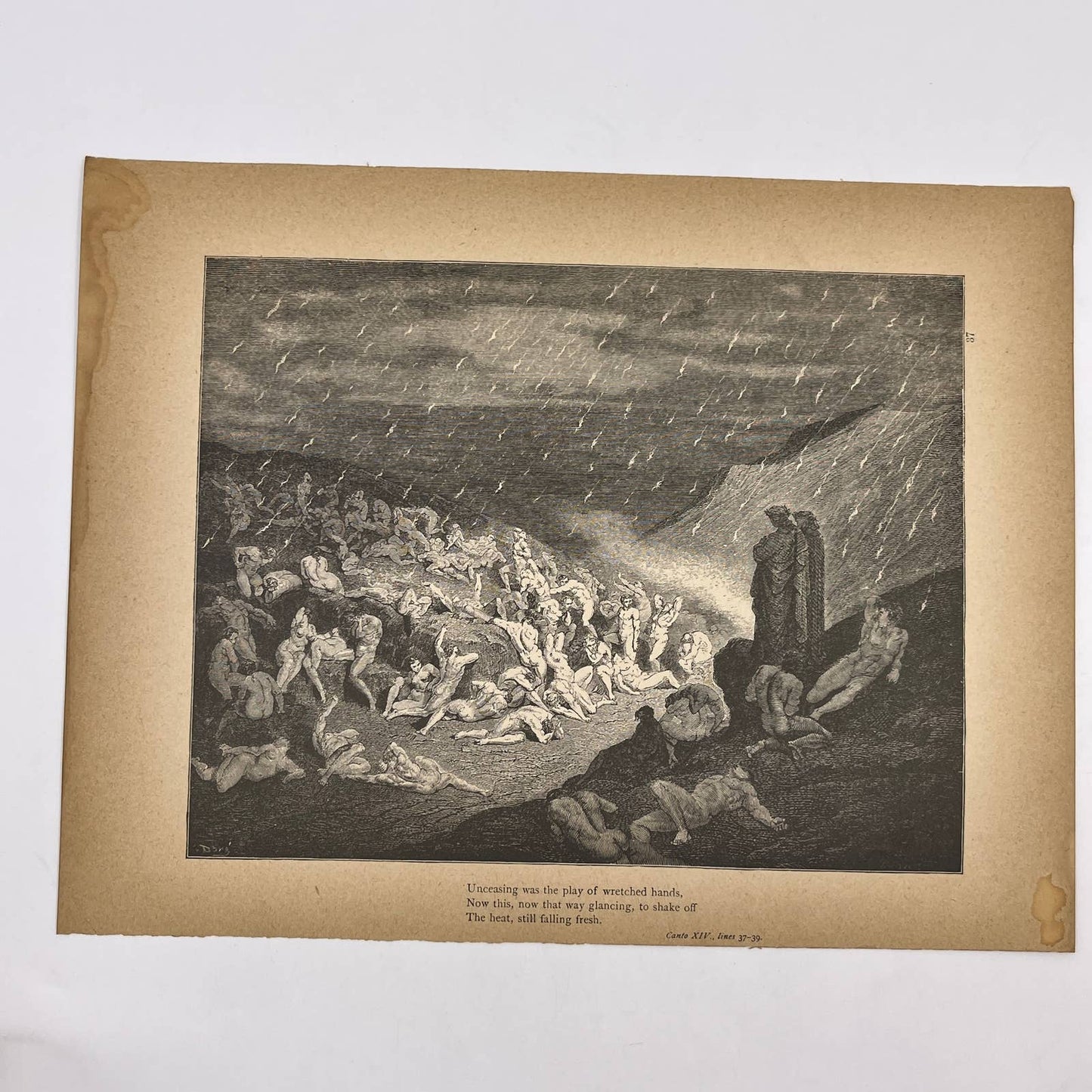 Original 1880s Gustave Dore Engraving Divine Comedy Plain of Fire, Enferno FL4