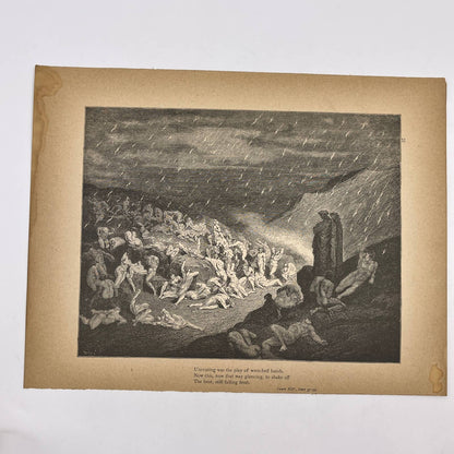 Original 1880s Gustave Dore Engraving Divine Comedy Plain of Fire, Enferno FL4