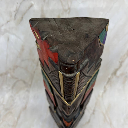Hand Carved Hand Painted Wooden Aztec Mayan Totem Pole Sculpture 14” TI7
