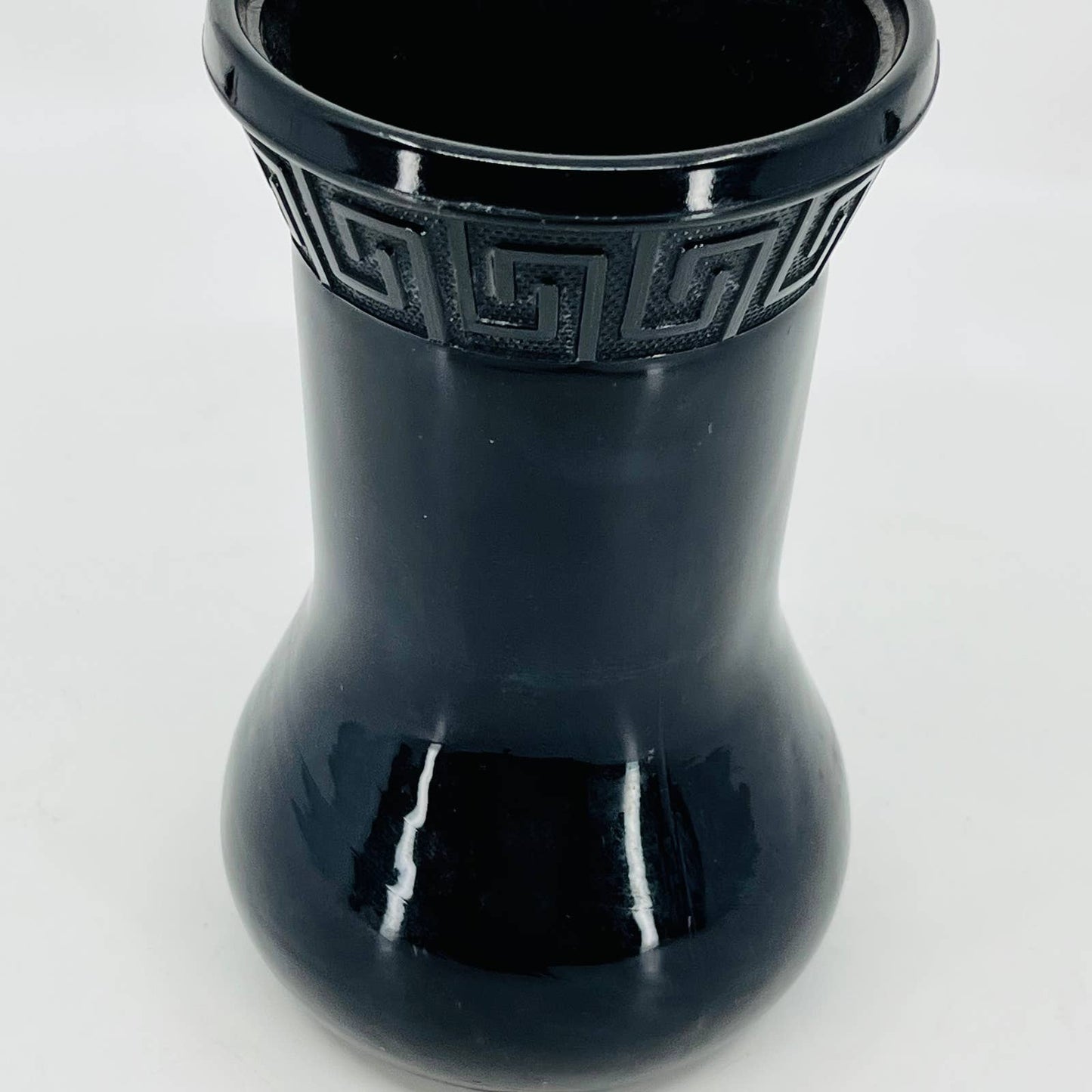 MCM Mod LE Smith Black Amethyst Glass 710 Vase w/ Greek Key Pattern 6” TC7