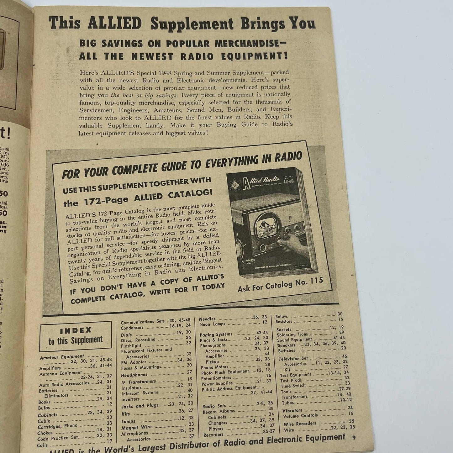 1948 Allied Radio Equipment Catalog Special Supplement Chicago IL TG6