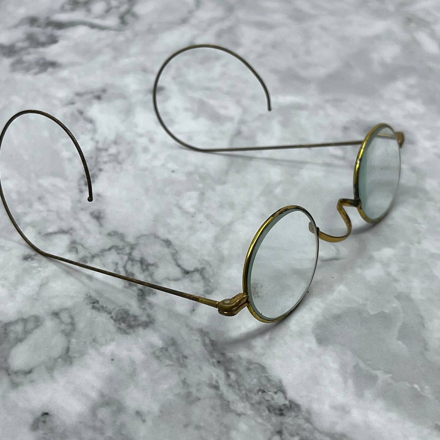 1860s Civil War Era Eyeglasses Glasses Spectacles Gold Tone Cable Arm 4.5” SE9