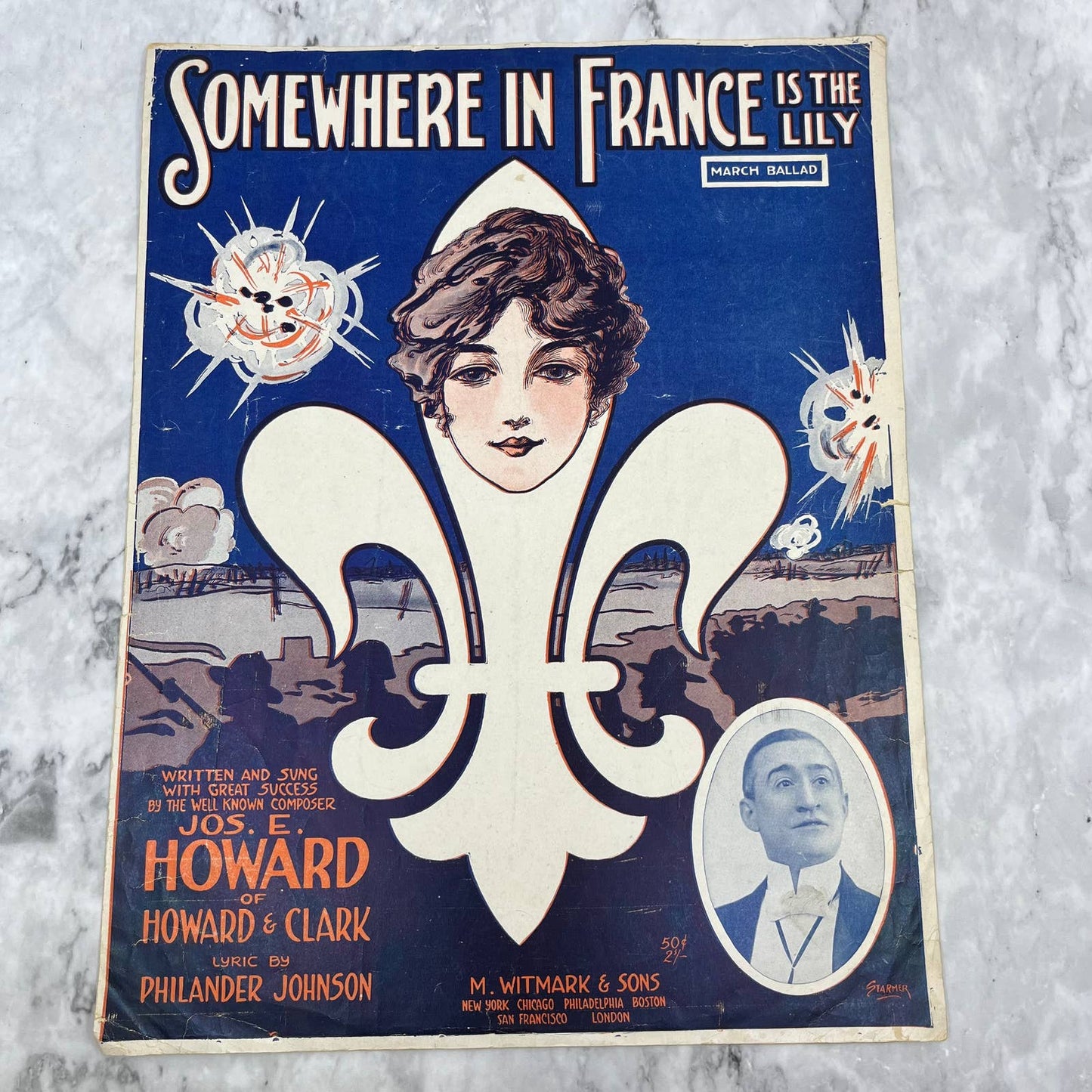 1917 SOMEWHERE IN FRANCE IS THE LILY WW1 Sheet Music by Howard, Johnson TJ4