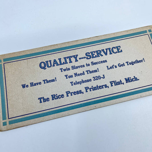 1910s Blotter Card The Rice Press Quality — Service Flint MI SC8