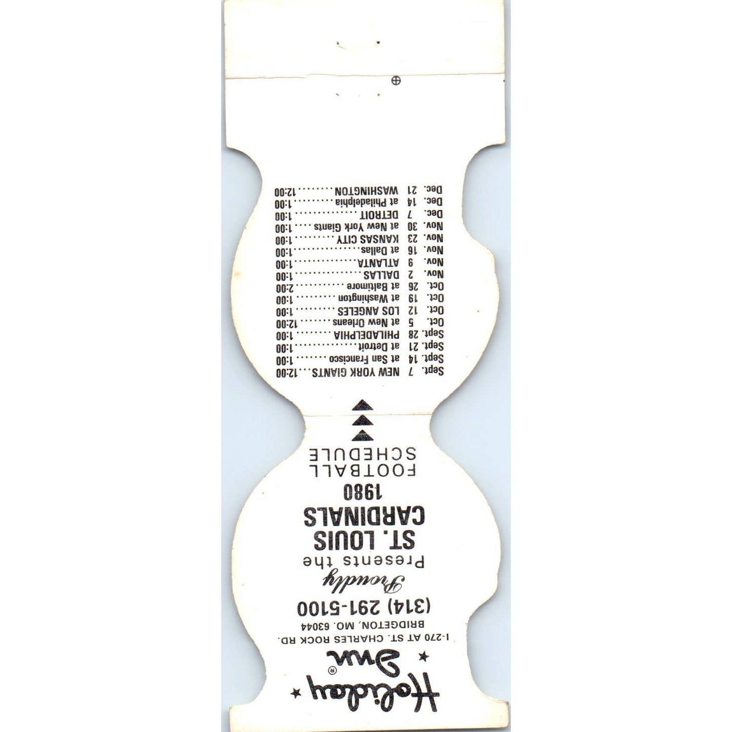 1980 St. Louis Cardinals NFL Helmet Football Schedule Matchbook Cover SA1-M4