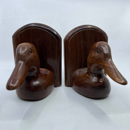 Handmade Solid Mahogany Carved Duck Bookend Set Signed Frank R. Thompson ‘95 TI2