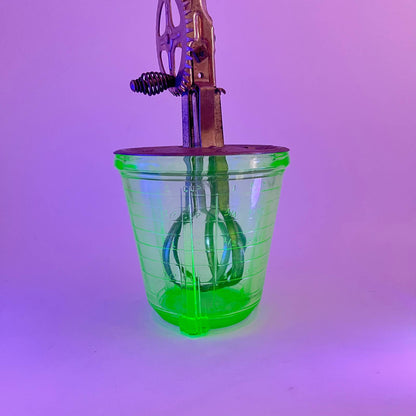 1920s Green Uranium Glass Hand Mixer Beater Blender Jar World Products Corp TE4