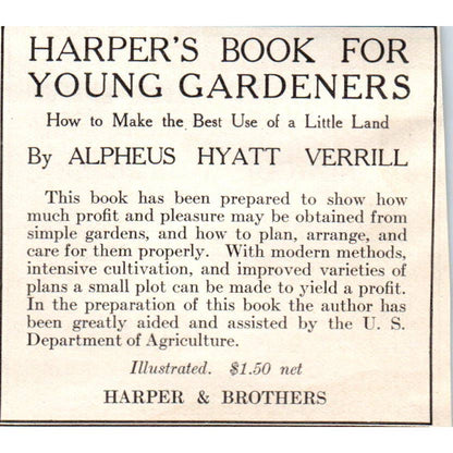 c1920 Harper's Ad Harper's Book for Young Gardeners Alpheus Hyatt Verrill EA3-2