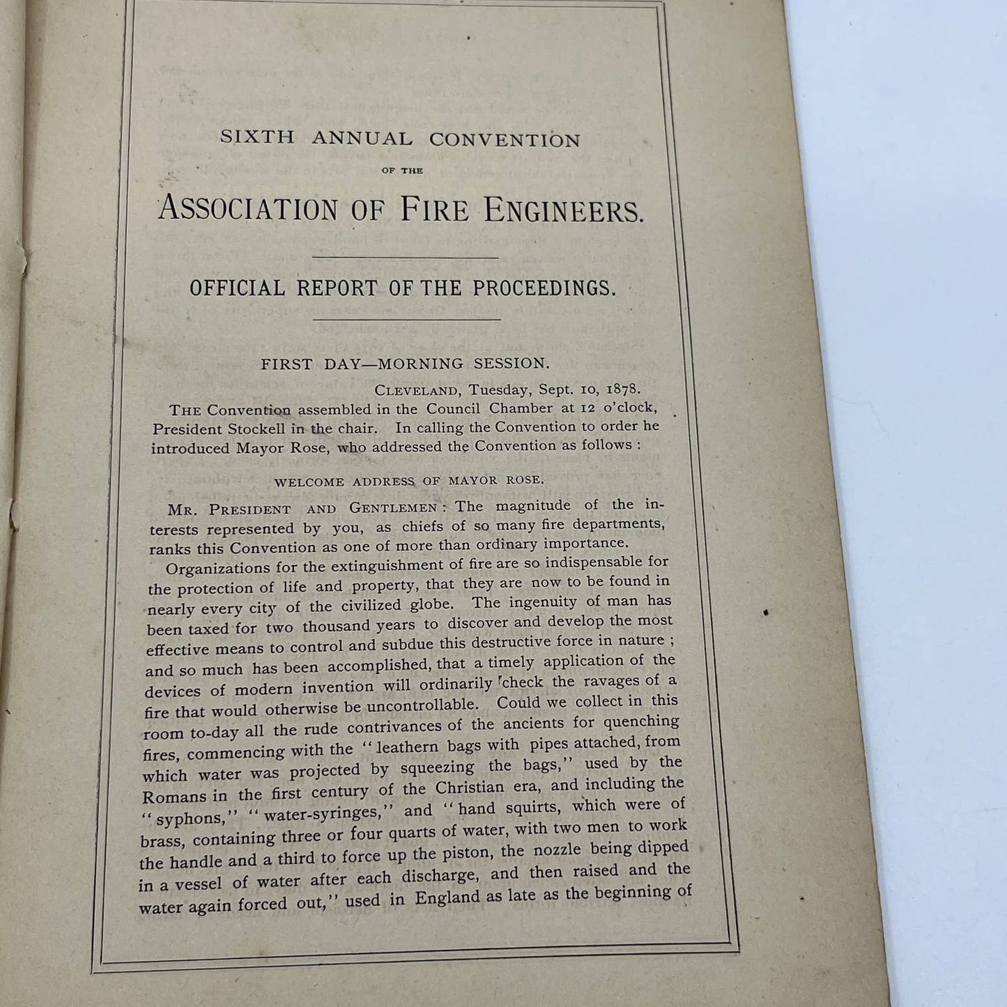 1878 National Association of Fire Engineers 6th Annual Convention Book TG6