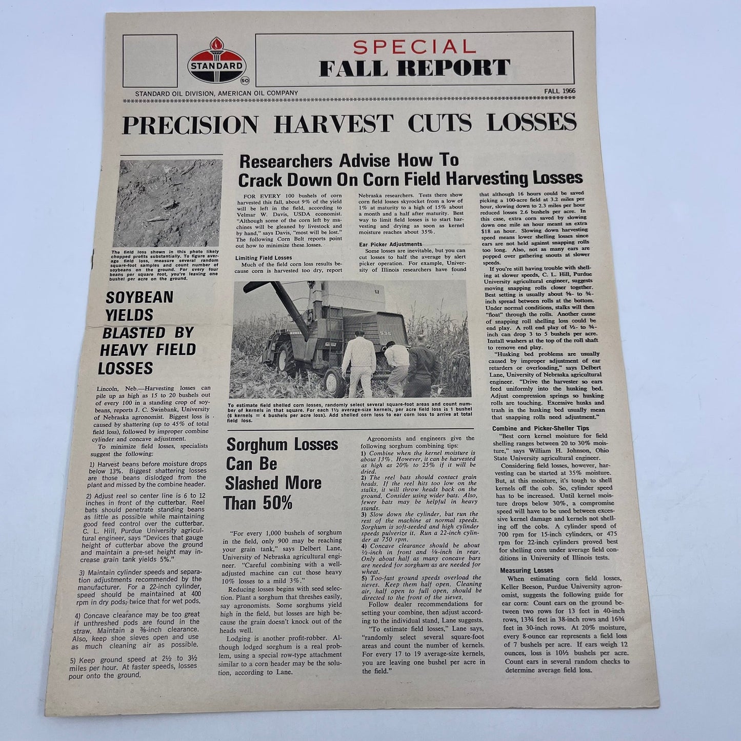1966 Standard Oil Farm Newsletter Precision Harvest Cuts Losses V40-4