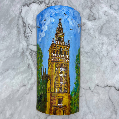 Original Art Painting On Terracotta Roof Tile Seville Spain 4.5x10 TA9