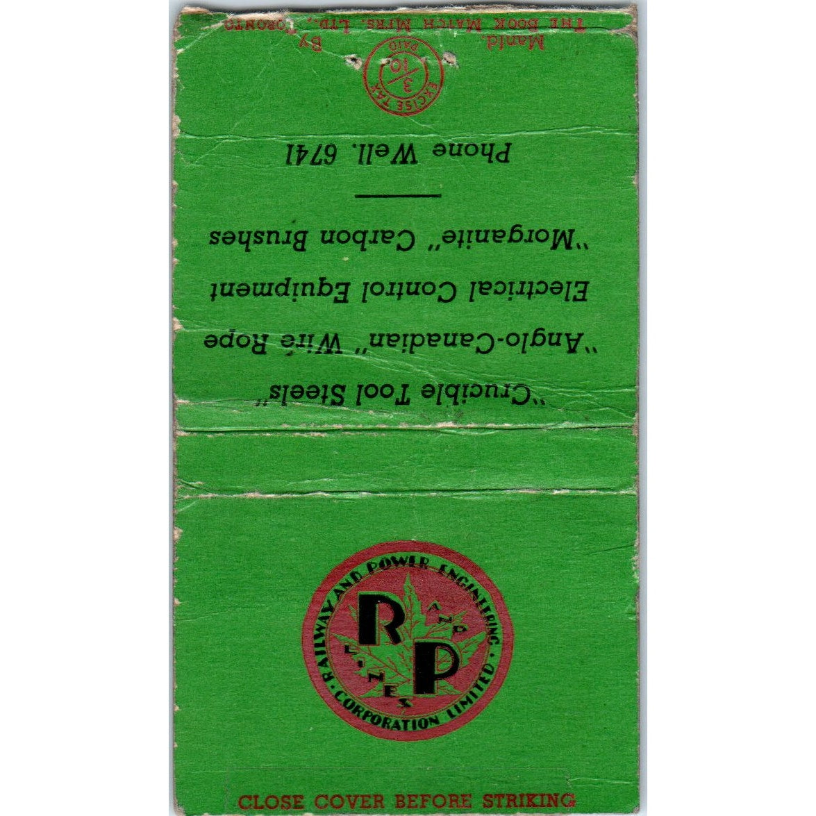 Railway and Power Engineering Corporation LTD Advertising Matchbook Cover MM10-3