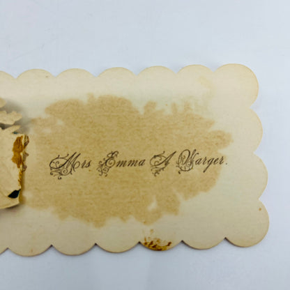 1880's VICTORIAN CALLING CARD Embossed Die Cut Mrs. Emma A. Warger AH9-M11