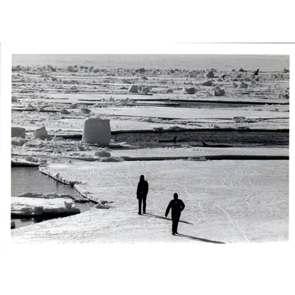 c1970 Original Photograph 2 Men Walking on Ice Floe Alaska 5x7 AD6