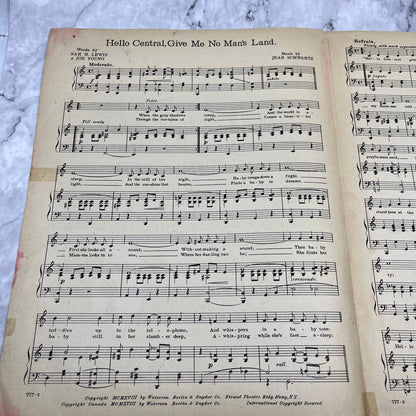 1918 Sheet Music HELLO CENTRAL GIVE ME NO MAN'S LAND WWI Al Jolson TH1