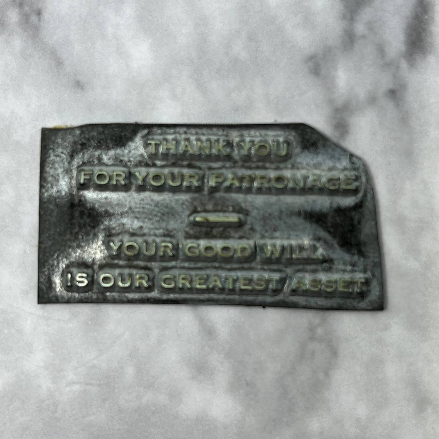 Vtg Printing Letterpress Printers Block Plate Thank You For Your Patronage TJ59