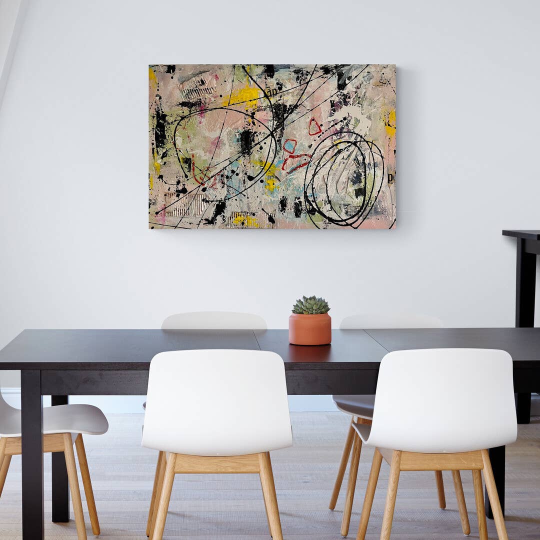 Original LARGE Mixed Media Abstract Art Painting 24x36" That’s Cap w/ COA