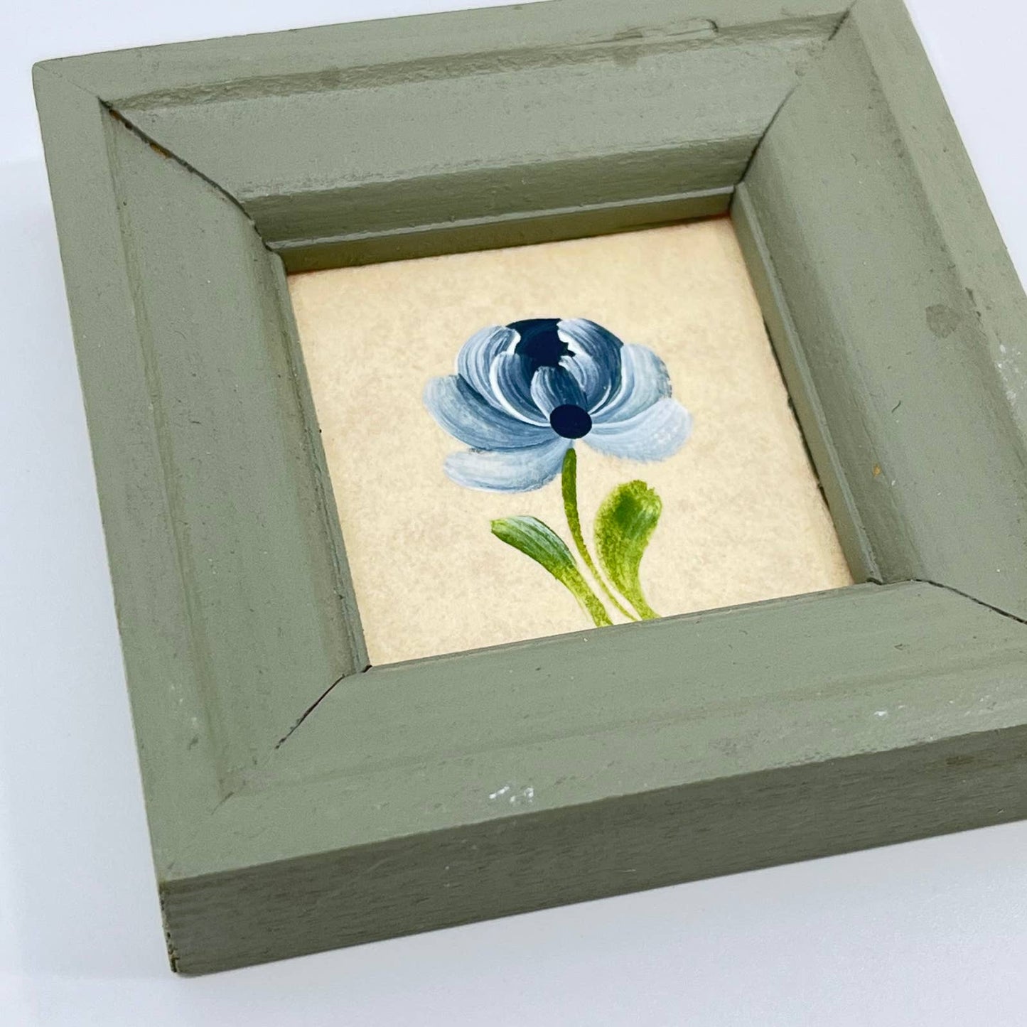 VTG Miniature Framed Original Painting Blue Flower SD2