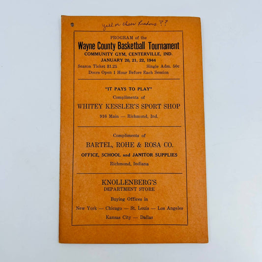 1944 Wayne County Basketball Tournament Program Centerville Indiana C13