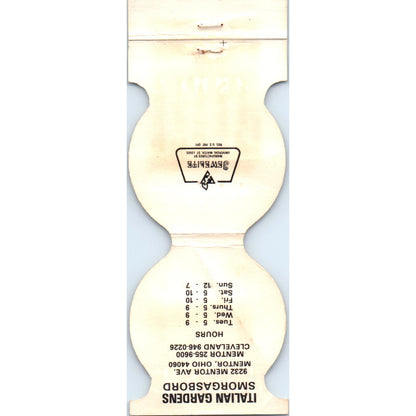 Italian Gardens Smorgasbord Mentor Cleveland Advertising Matchbook Cover SA6-M3