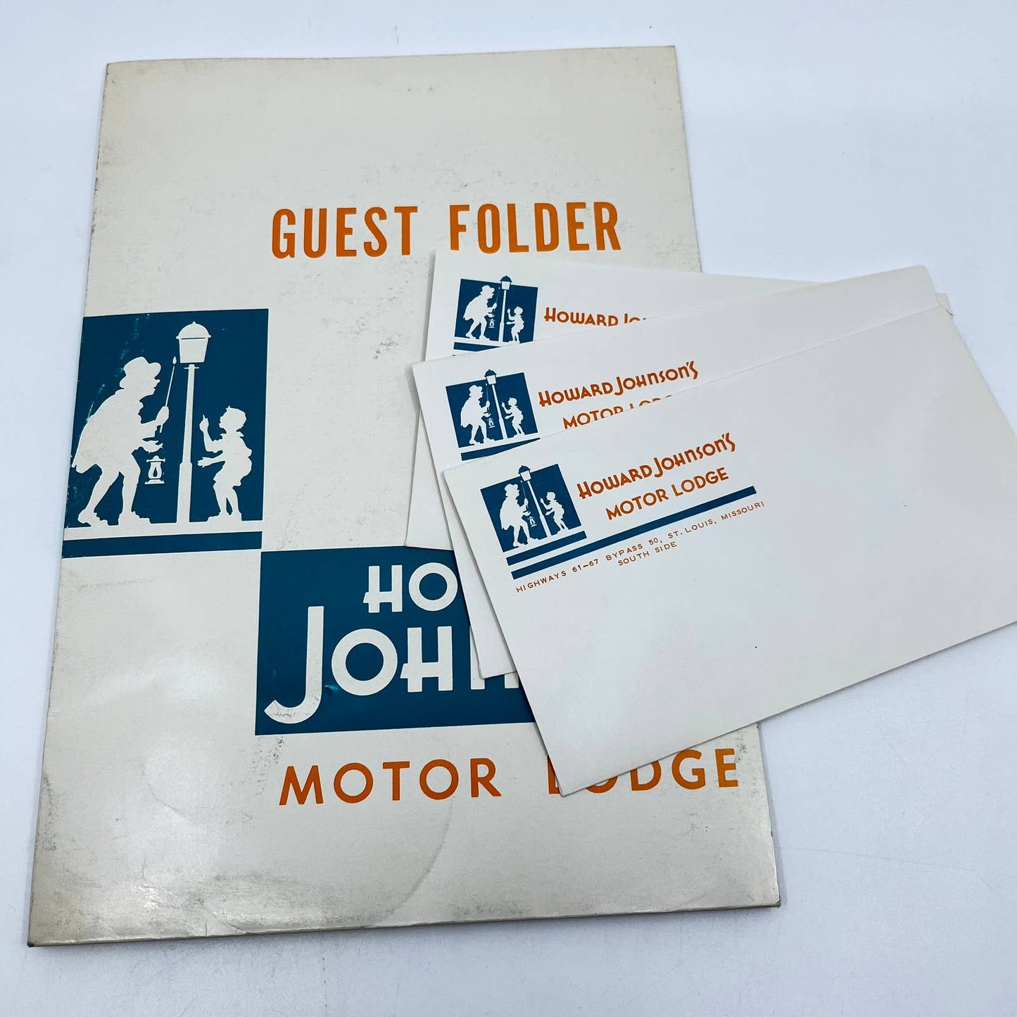 1950s Howard Johnson’s Motor Lodge Guest Folder & Envelopes St. Louis MO TE3