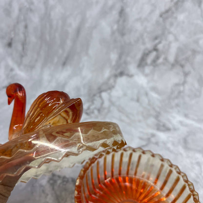 1950s Jeanette Pink Ombre Glass Swan Covered Powder Jar Dish TD6