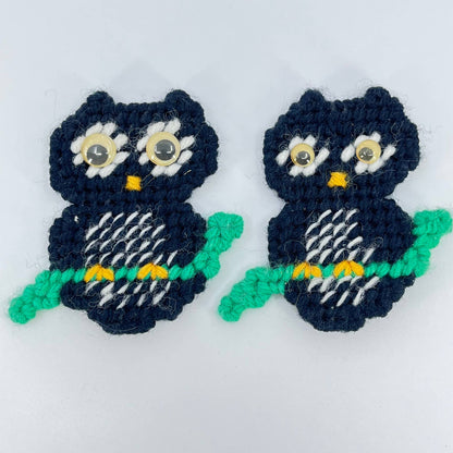 1970s Needlepoint Owl Refrigerator Magnet Set of 2 SD1