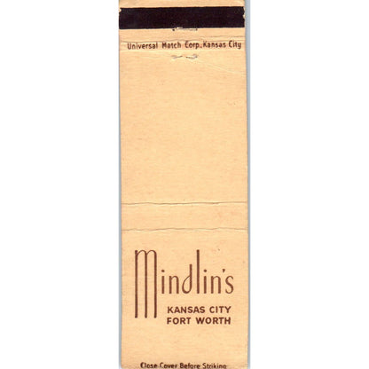 Mindlin's Kansas City Fort Worth Advertising Matchbook Cover SA9-M10