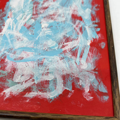 Framed Original Abstract Art Painting "Red White Sky Blue" Acrylic 5x7 TI5