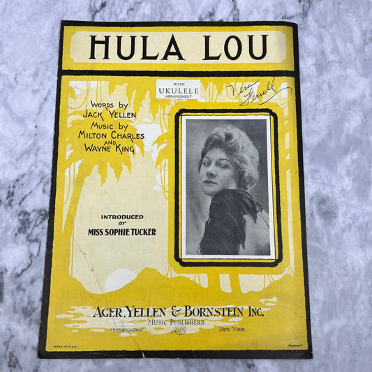 1924 Sheet Music Piano Ukulele Solo Hula Lou Hawaiian Miss Sophie Tucker TI1