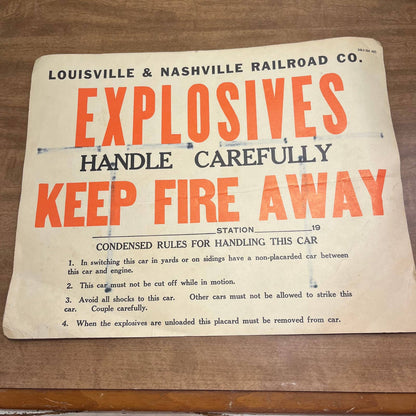 VTG Louisville & Nashville Railroad Explosives Form 340-4 Paper Sign 14” B5 S2