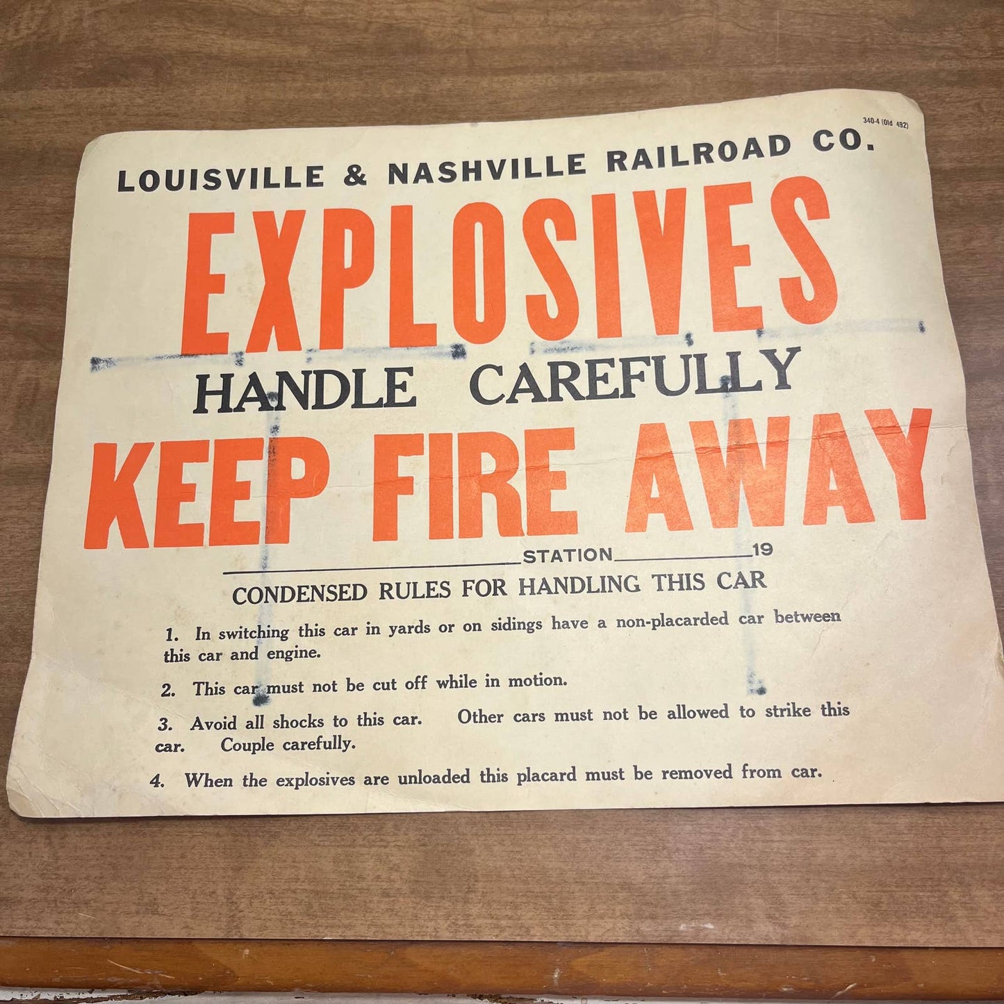 VTG Louisville & Nashville Railroad Explosives Form 340-4 Paper Sign 14” TH1-1