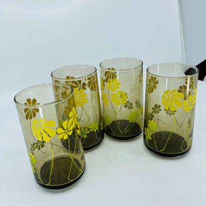 VTG 1970s MOD set of 4 Smoke Glass Daisy Highball Tumblers Signed WM Janeri TB8