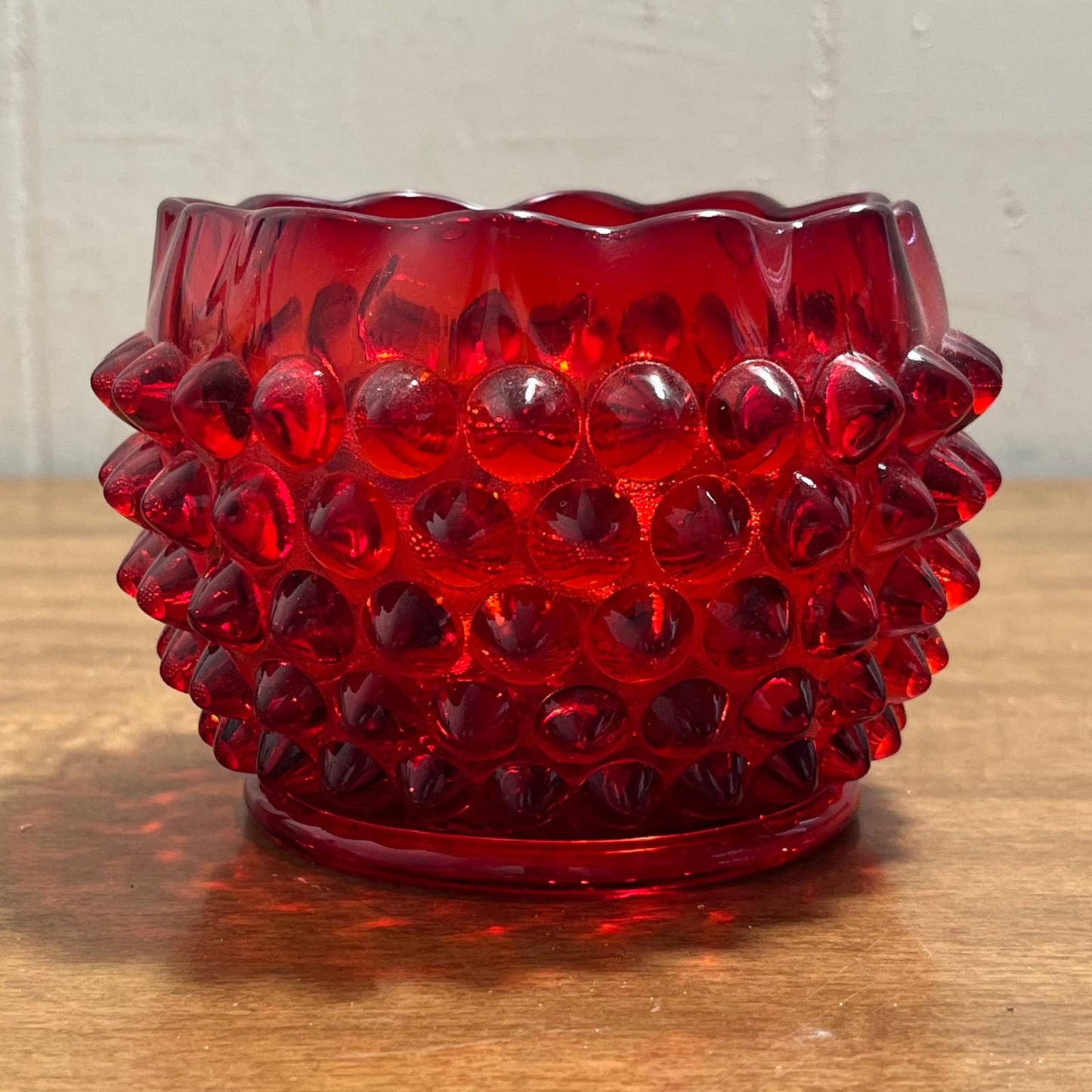 1950s Fenton Ruby Red AMBERINA Hobnail Candy Dish 3x4 Sweetmeat Dresser Jar TB2