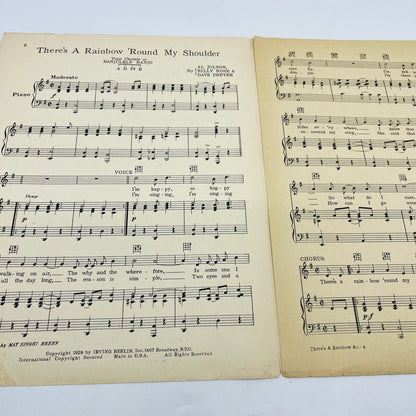 1928 Al Jolson Irving Berlin There’s a Rainbow Round My Shoulder Sheet Music V37-4