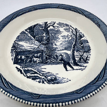 Currier & Ives Royal China Blue Pie Plate Snowy Morning Serving Dish 10" TI3