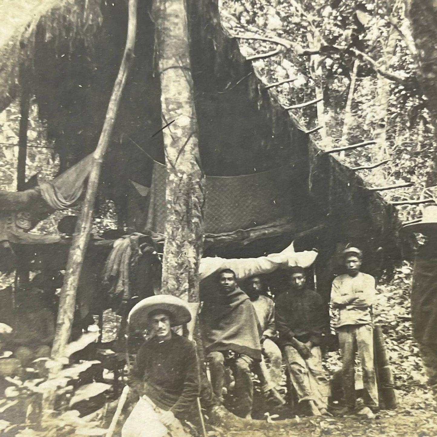 1903 Original Sepia Photograph Hut of the Chicleros At Tuxpam Mexico AC7