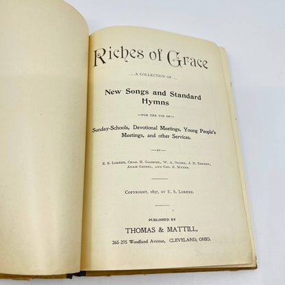 1897 Riches of Grace Hymn Book E. S. Lorenz, Church Songs Music Cleveland OH TE2