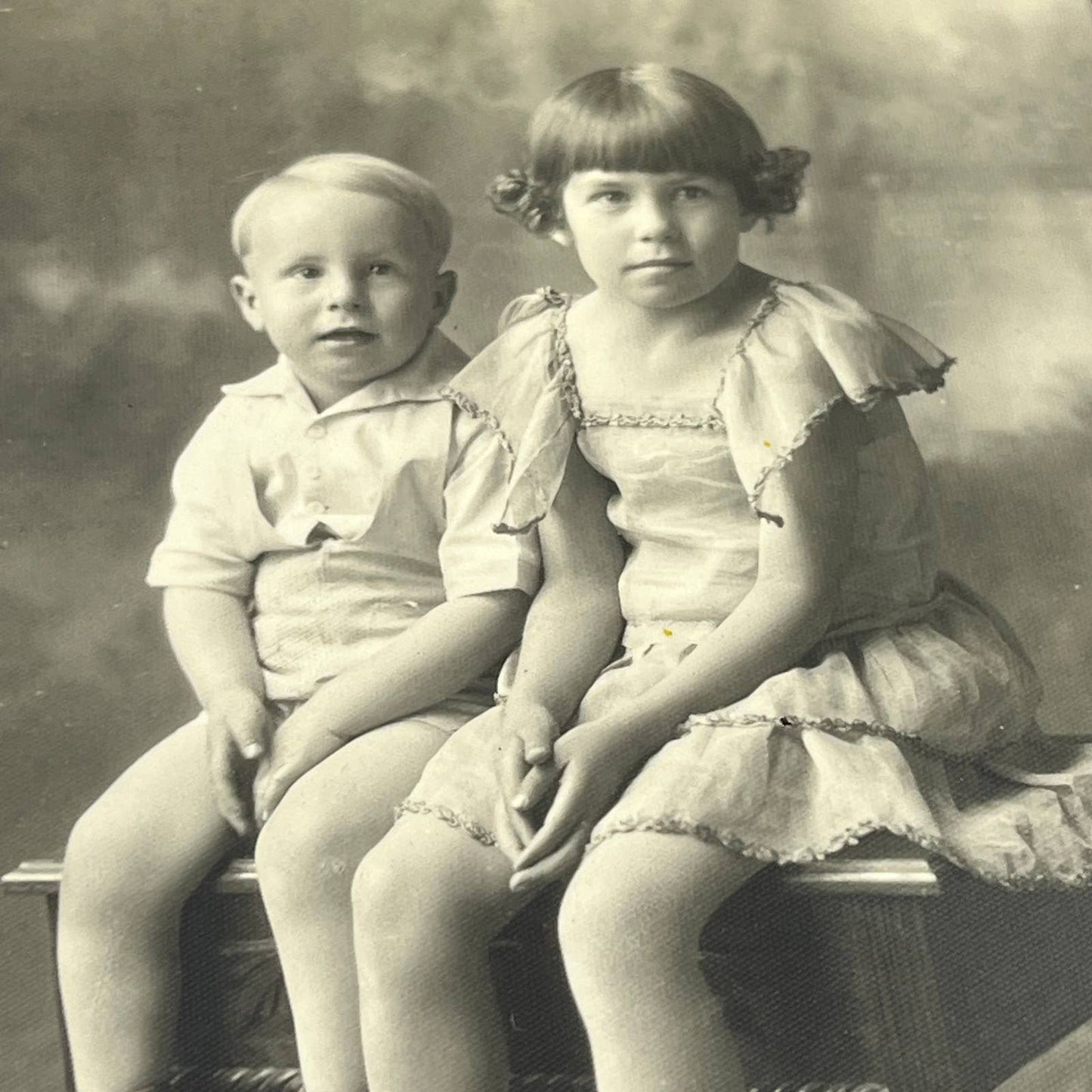 c1880 Victorian Boy & Girl on Ornate Bench CDV Kim Studio Rocky Ford CO TF5