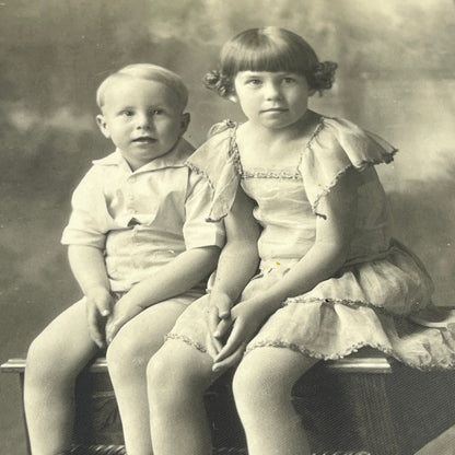 c1880 Victorian Boy & Girl on Ornate Bench CDV Kim Studio Rocky Ford CO H4-6