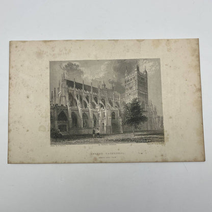 1836 Original Art Engraving Exeter Cathedral North East View AC4