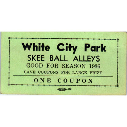 1936 White City Park Skee Ball Alleys Coupon Card TK2-CC